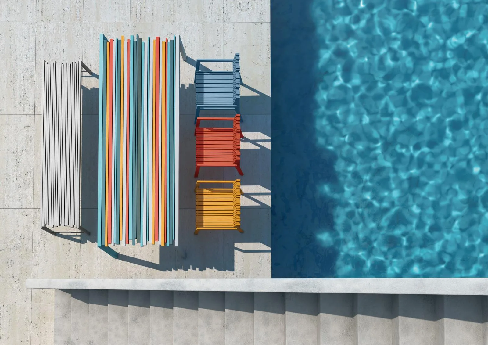 Tavolo da pranzo Livintwist con sedie eleganti accanto a piscina perfetto connubio tra design e funzionalità per pranzi all'aperto